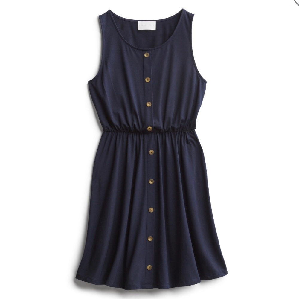 French Grey Navy Button Detail Dress